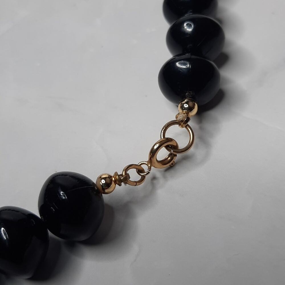 Black Beaded Necklace Gold Tone Accents - Picture 3 of 5